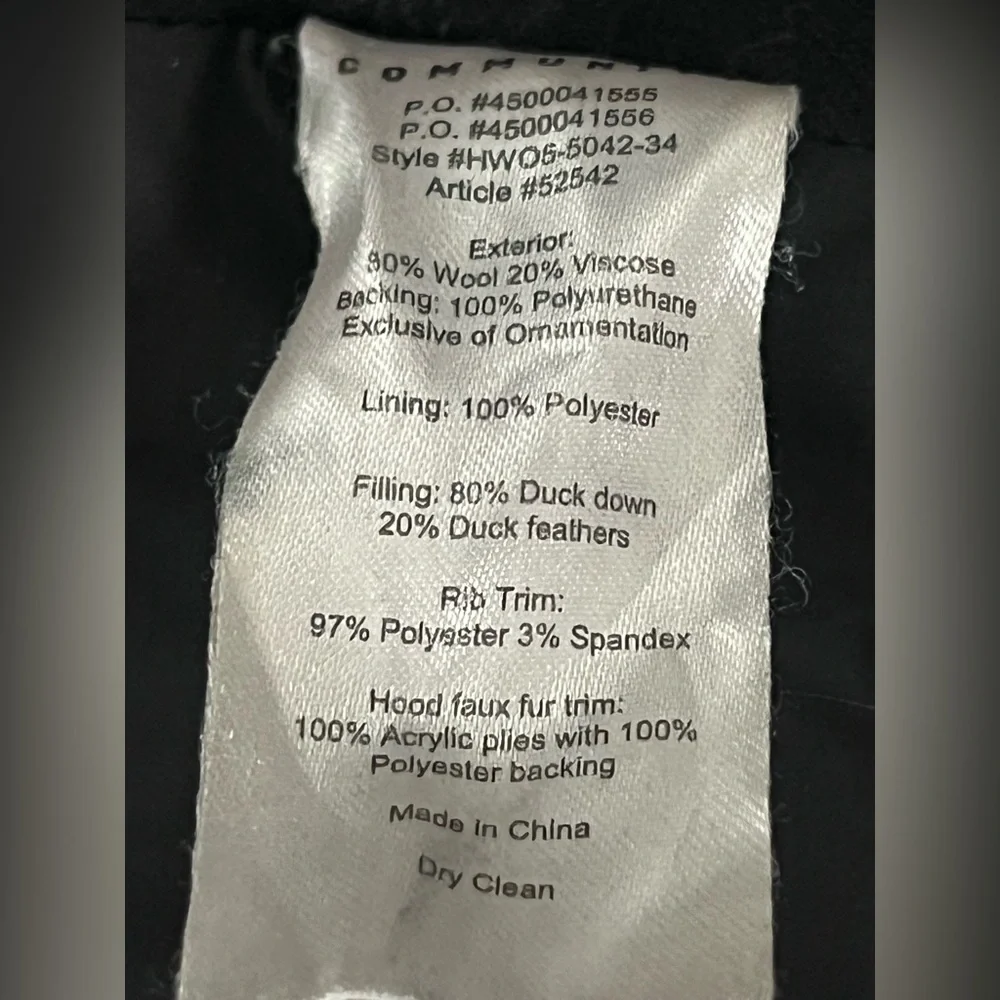 Community Black Wool-Blend Down Parka with Faux Fur Hood Medium - Picture 8 of 8